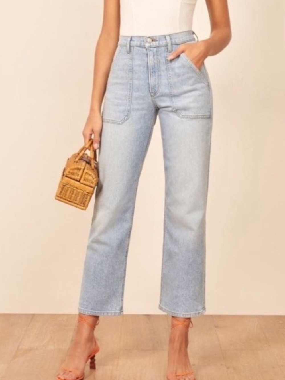 Reformation Rochelle Utility Jeans Montego Light Wash